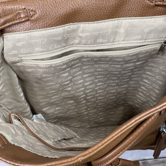 Clarks Pebbled Leather Backpack Brown Multiple In/Out Pockets Handbag School Bag